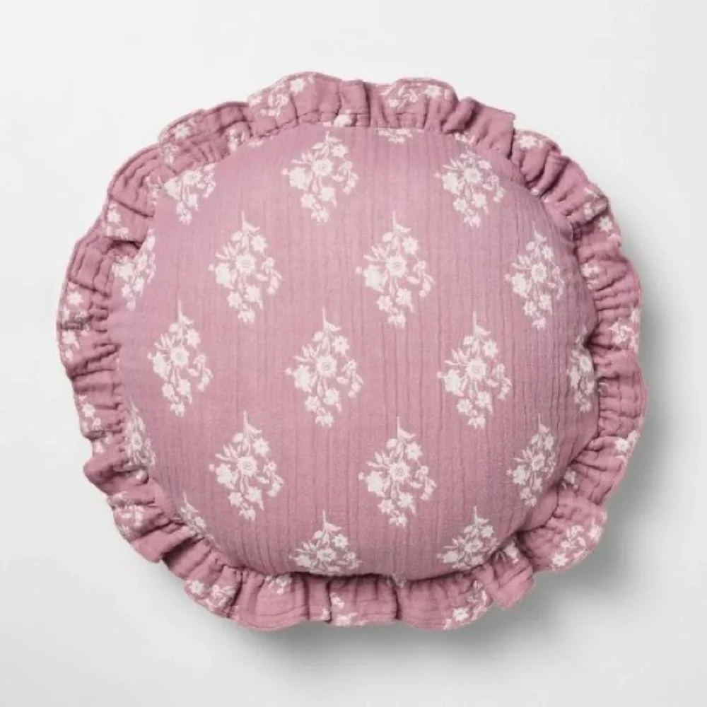NWT | Round Ruffle Floral Jacquard Pillow Purple/Cream -  Studio McGee
